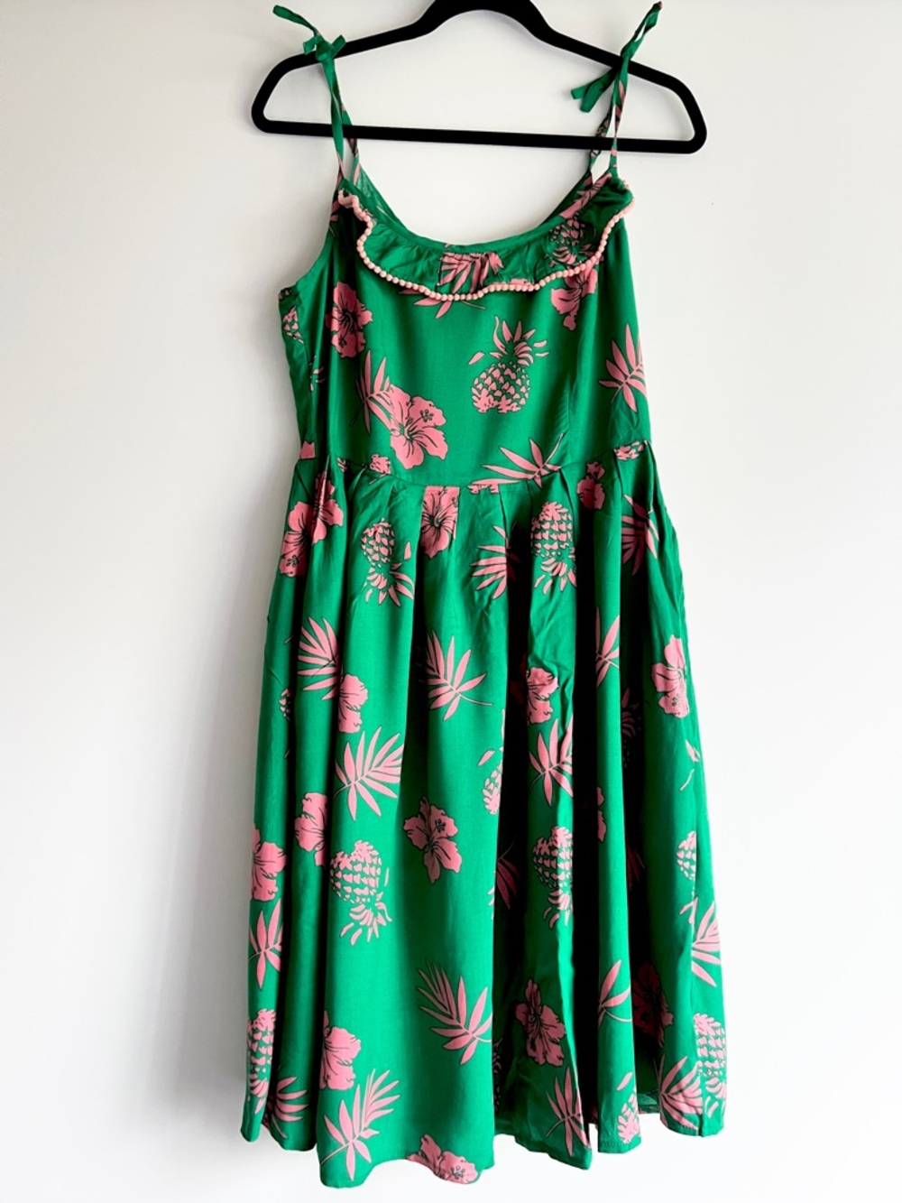 Hell Bunny UK Green Tropical Print Sundress with Pink Pineapples Size Small